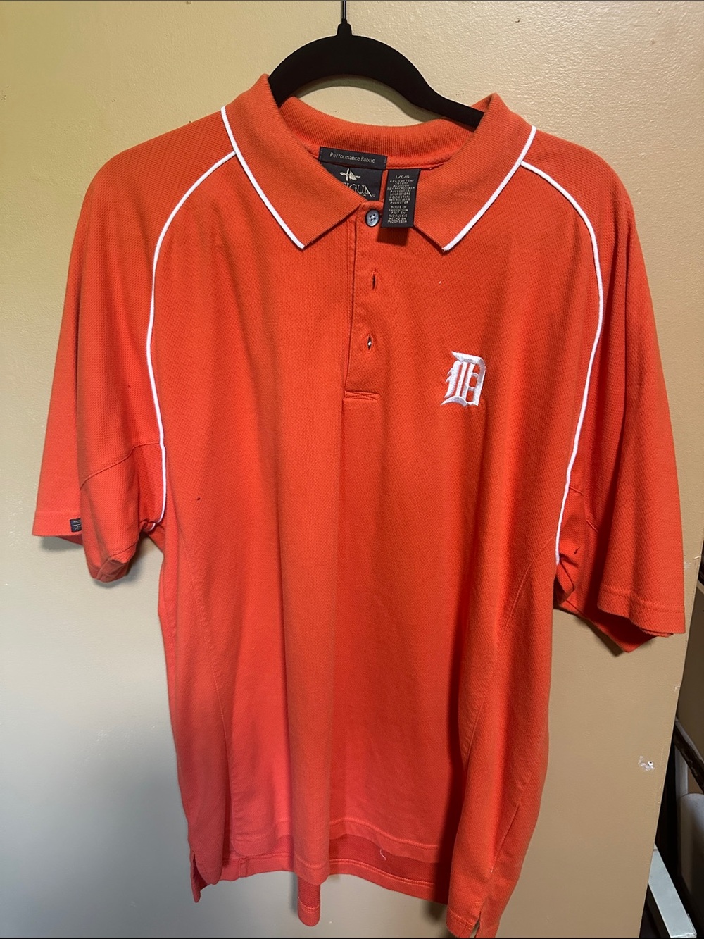 Men's Size LAntigua Detroit Tigers MLB Polo Shirt with Contrast Piping Cotton